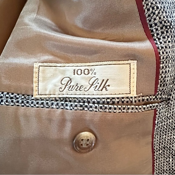 Vintage 100% Silk (Raw) Black & White Woven Sport Coat - 42R - Picture 2 of 8